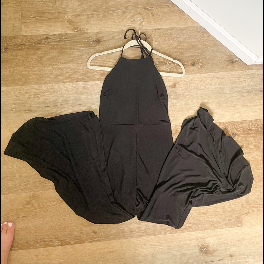 VM Brand Black Bell Bottom Jumpsuit with halter tie and open back